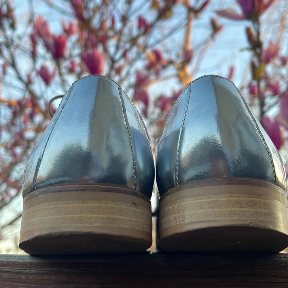 EVERLANE Italy Leather E2 Shine Modern Oxford Silver Lace up Women's Shoes Size - Picture 10 of 16